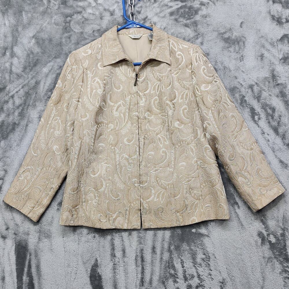 Vintage Laura‎ Ashley Jacket Womens PS PETITE Gold Ivory Floral Damask Full Zip